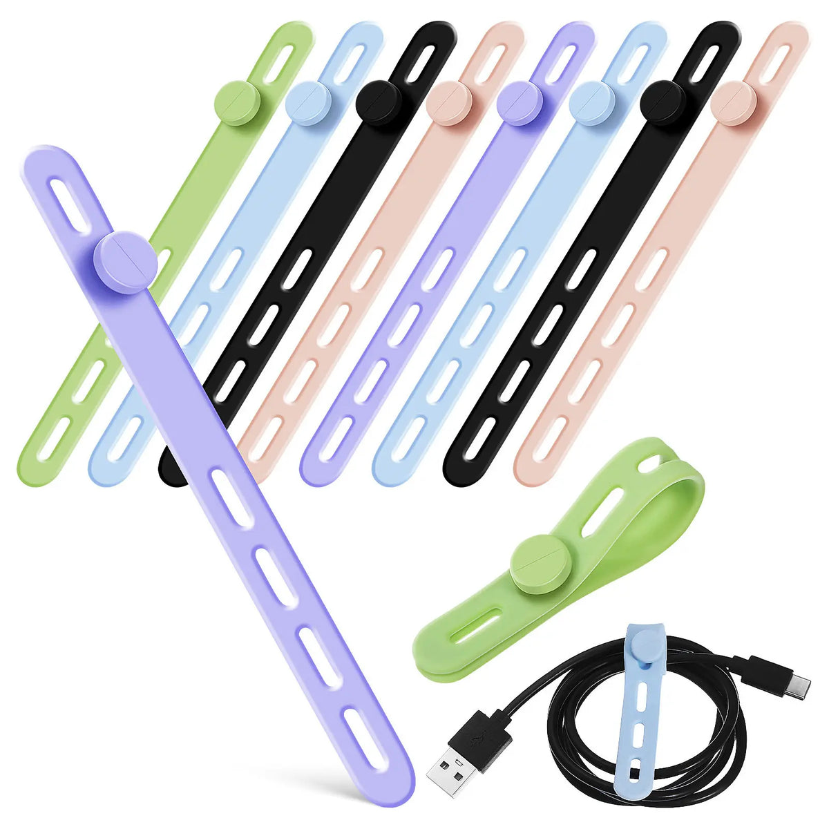 10-Pack Adjustable Silicone Cable Cord Organizer Straps Cable Cord Organizer PLUSH