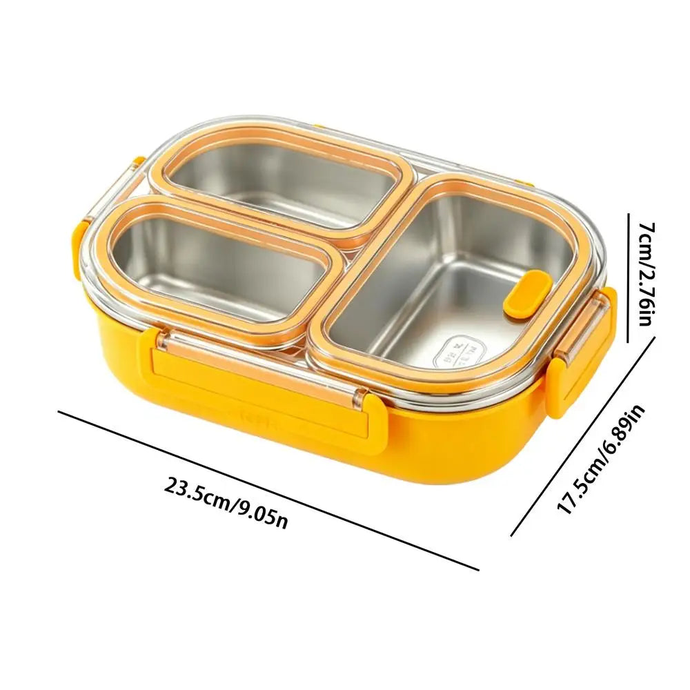 3-Grid Stainless Steel Bento Lunch Box – Leakproof Large Bento Lunch Box PLUSH Yellow