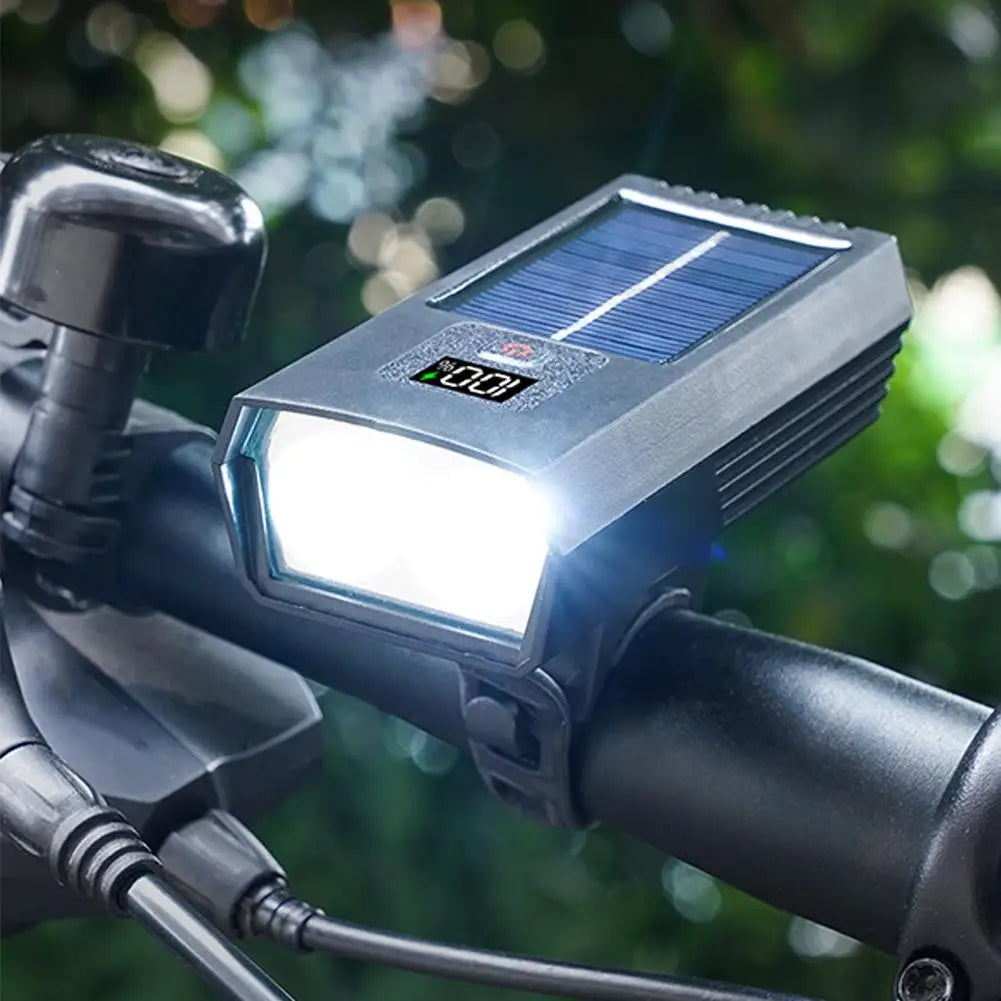 Solar LED Bicycle Headlight – Digital Display & Waterproof Solar Bike Light PLUSH