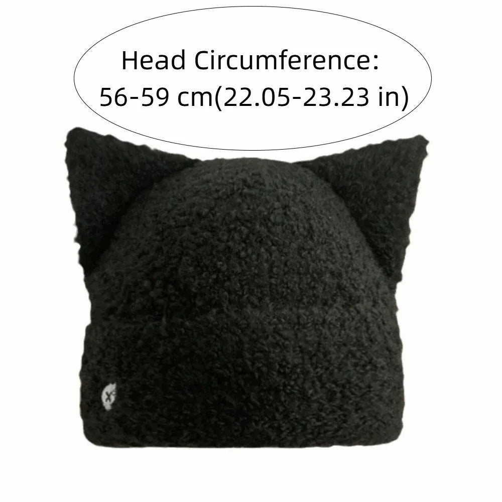 Fluffy Cat Ear Beanie Hat – Soft Plush Knit Winter Cap Plush Beanie Hat PLUSH
