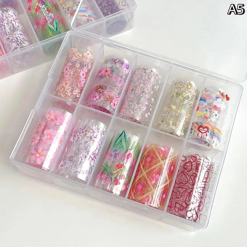 Floral Nail Art Transfer Foils Set – 10 Rolls Rose & Leaf Nail Art Foils PLUSH style 7