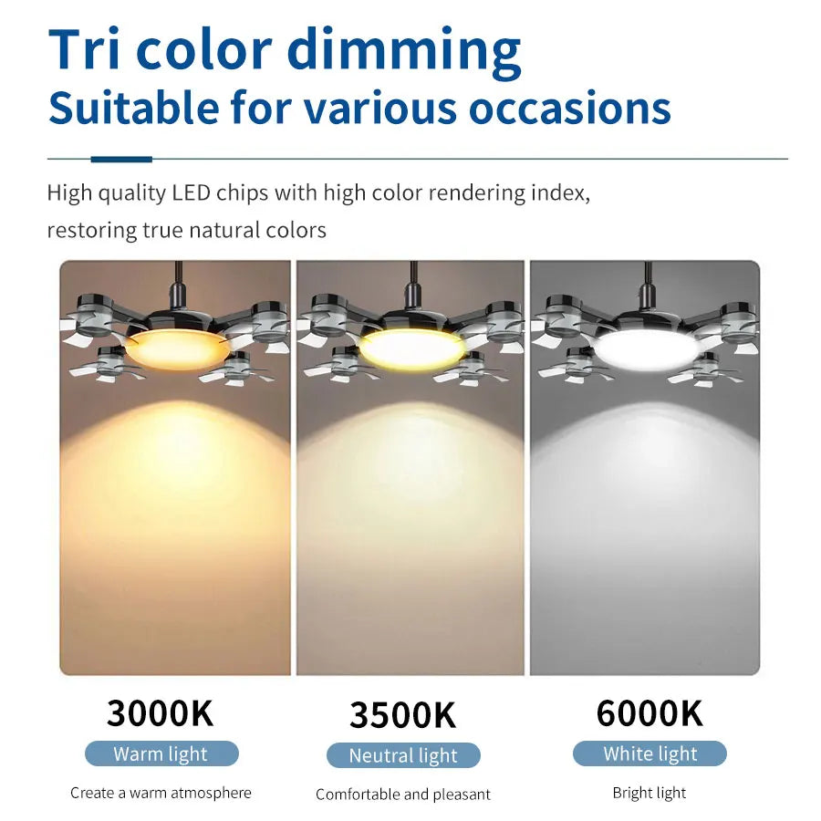 E27 LED Ceiling Fan Light 20W Dimmable 3-Color Remote Control LED Ceiling Fan Light PLUSH