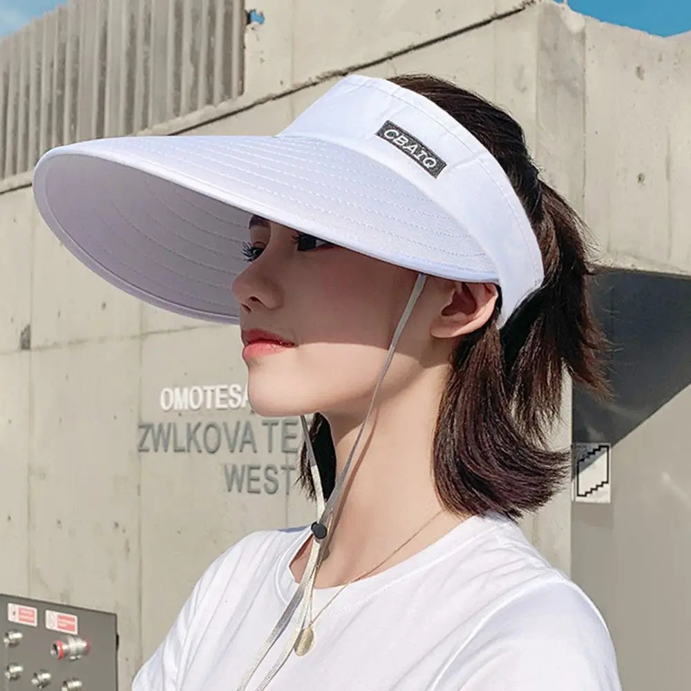 Women's Wide Brim Open-Top Sun Visor Beach Cap Sun Visor Hat PLUSH -8 XS（old）