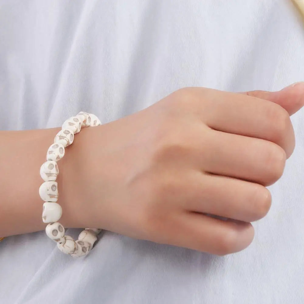 Skull Beaded Bracelet Punk Elastic Skeleton Bangle Unisex Beaded Bracelet PLUSH
