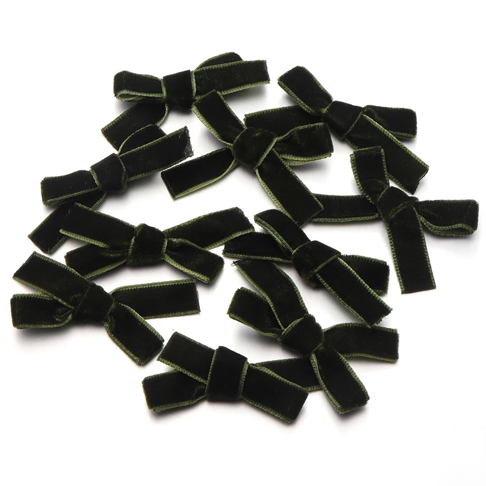 10pcs Velvet Flocking Bow Ribbons 1cm – DIY Hair & Gift Decor Velvet Bow Ribbons PLUSH green