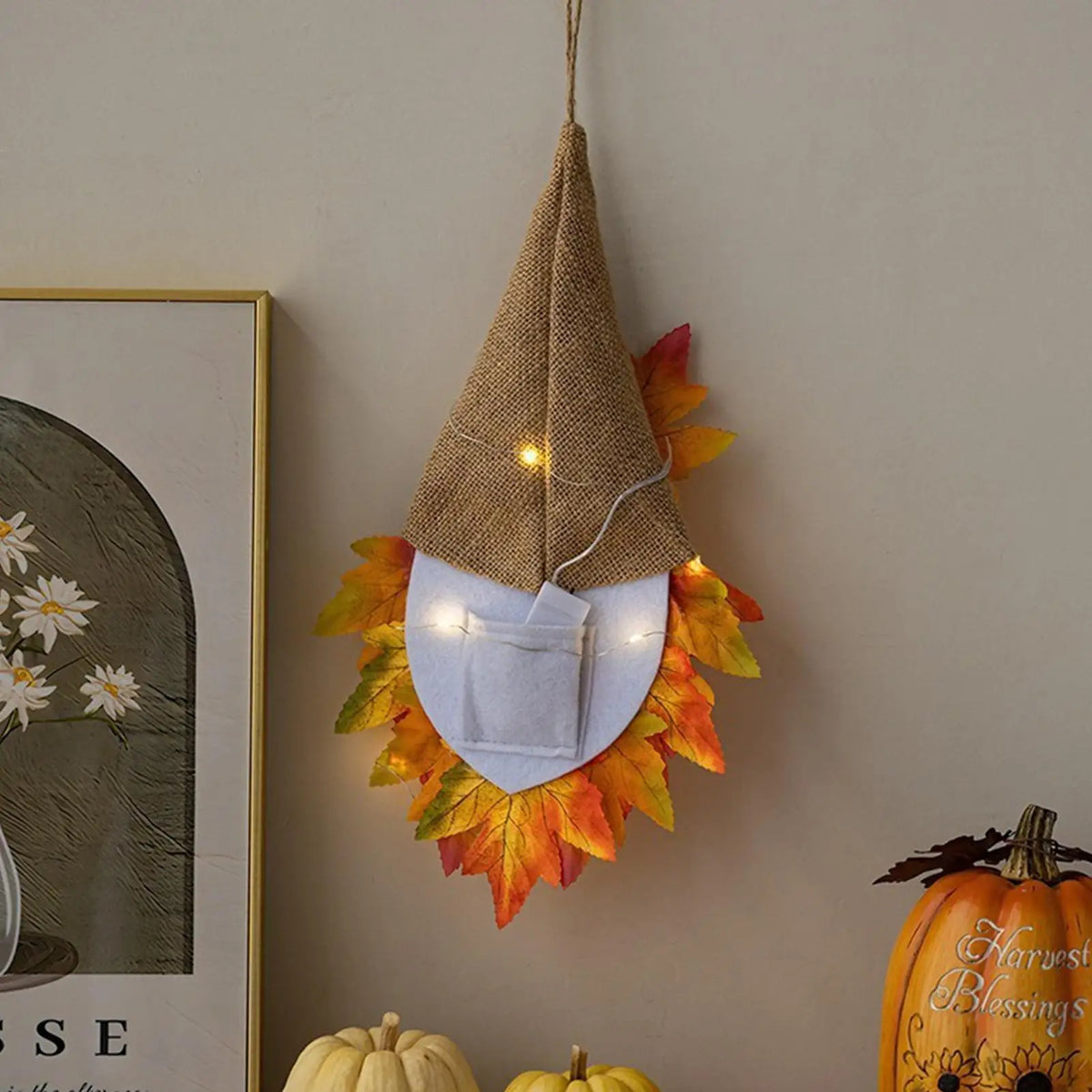 Fall Gnome Wreath – Artificial Autumn Door & Wall Decoration Seasonal Wreath Decor PLUSH