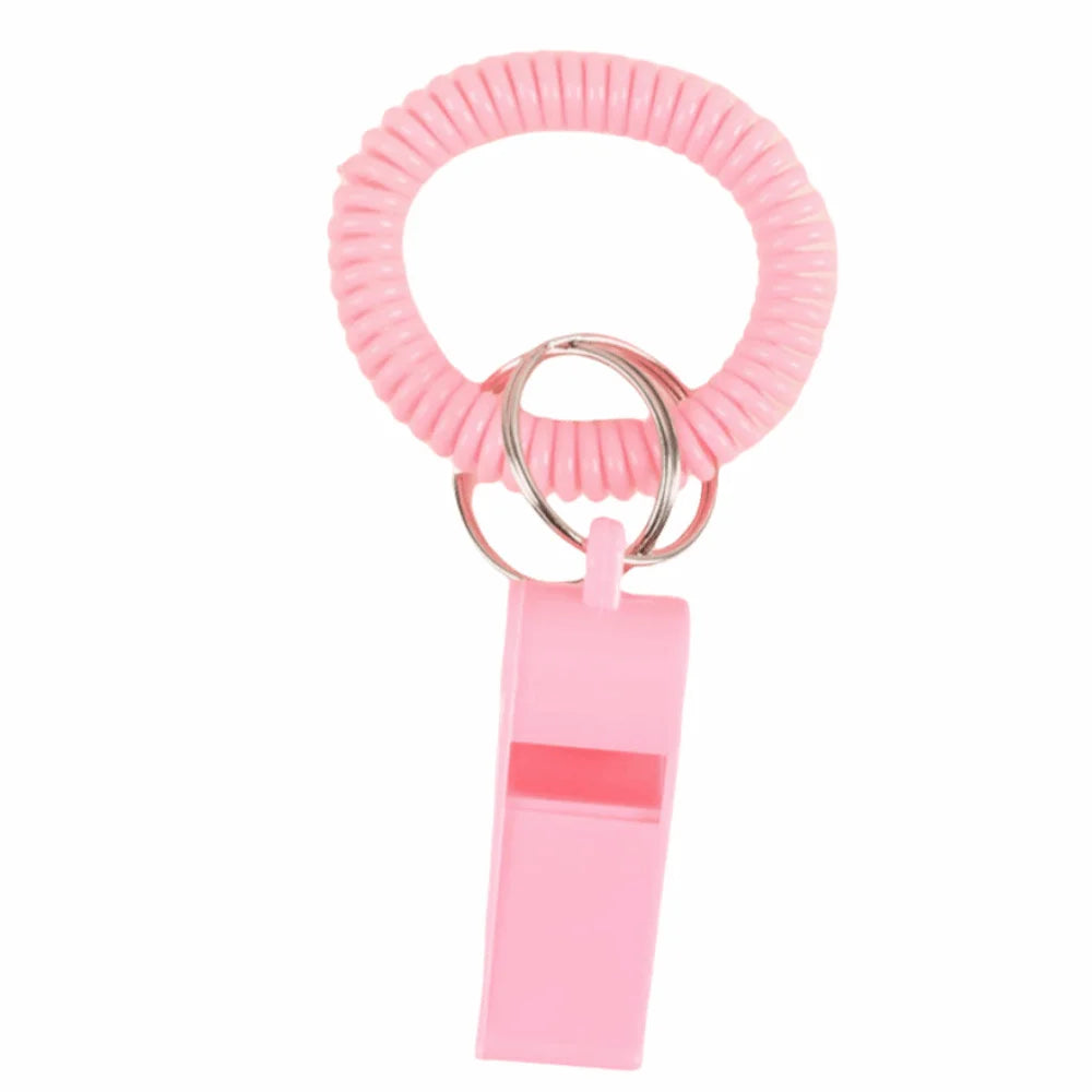 10pcs Spring Wristband Whistles – Colorful Plastic Sport Whistles Sport Wristband Whistle PLUSH Pink