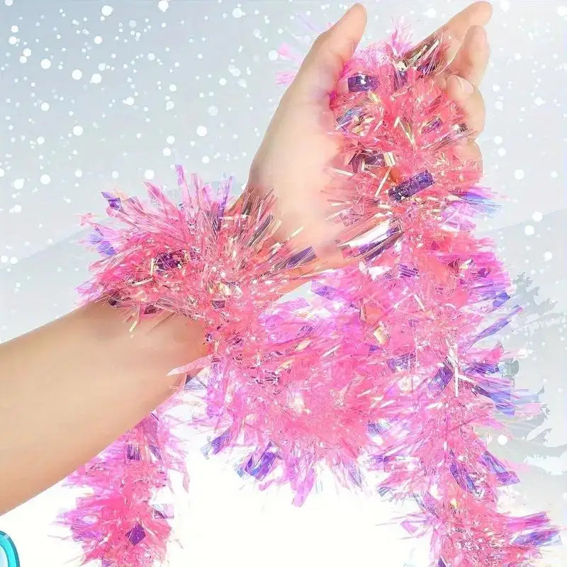 Iridescent Light Green Tinsel Garland – Holographic Holiday Decor Holiday Tinsel Garland PLUSH