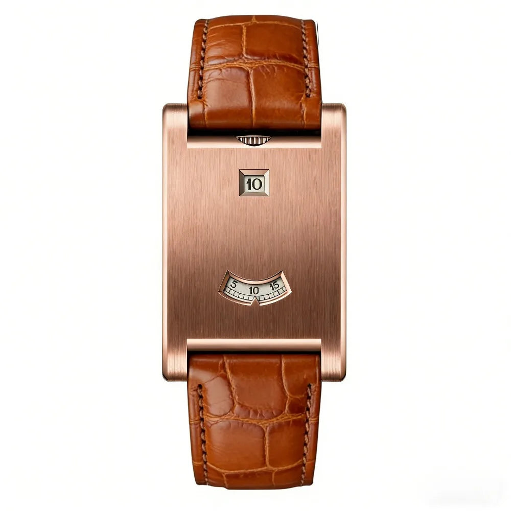 Retro Square Quartz Watch | Steel Band, Water Resistant, Unisex Square Quartz Watch PLUSH Marine - Brown Belt