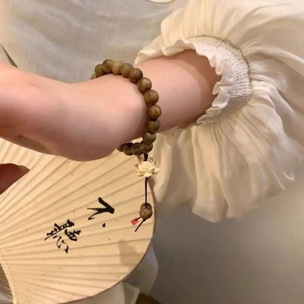 Elastic Sandalwood Flower Bead Bracelet – Handwoven Wood Wood Bead Bracelet PLUSH Style B