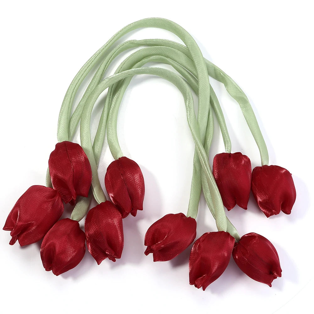 5pcs Tulip Fabric Flower Ribbons – DIY Bag Hat Clothes Decor Fabric Flower Trim PLUSH wine red