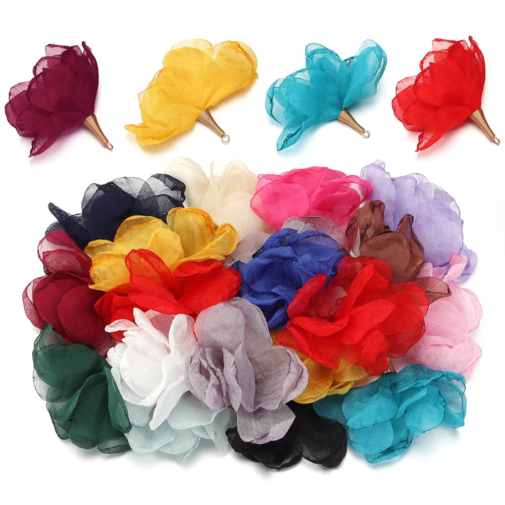 10pcs Chiffon Organza Flower Charms for DIY Earrings & Jewelry Jewelry Flower Charms PLUSH