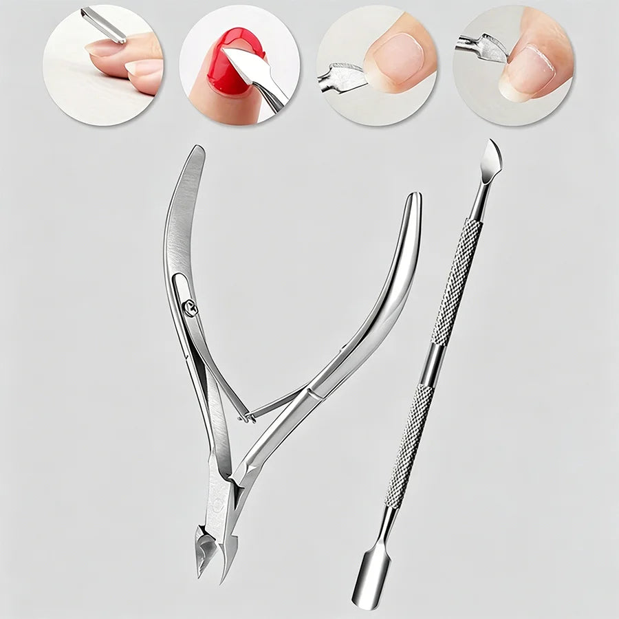 2-Pc Stainless Steel Nail Cuticle Scissors & Push Tool Set Nail Cuticle Tool Set PLUSH