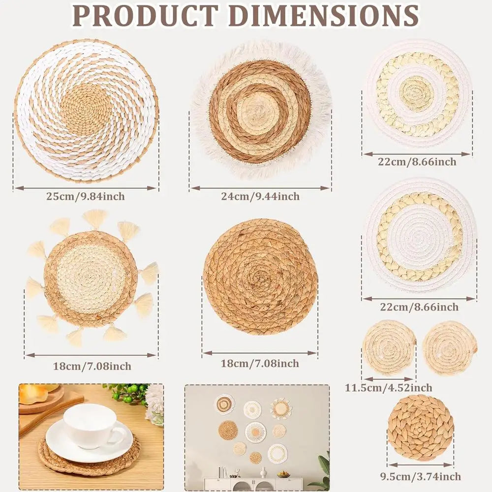 9-Piece Bohemian Handwoven Basket Wall Decor | Farmhouse Set Woven Wall Decor PLUSH 9Pcs
