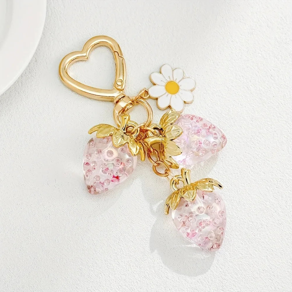 Strawberry Alloy Keychain – Cute Fruit Carabiner Key Ring Novelty Keychain PLUSH Pink