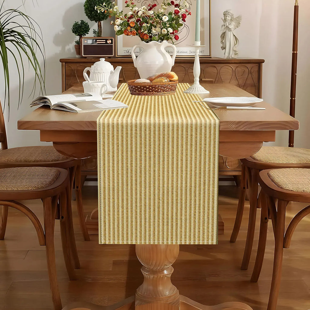 Striped Woven Table Runner – Light Brown & Beige | 3 Sizes Woven Table Runner PLUSH