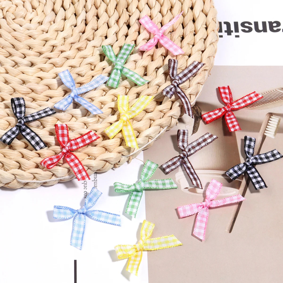 50pcs Scottish Checkered Ribbon Bows – DIY Jewelry & Crafts Ribbon Craft Bows PLUSH