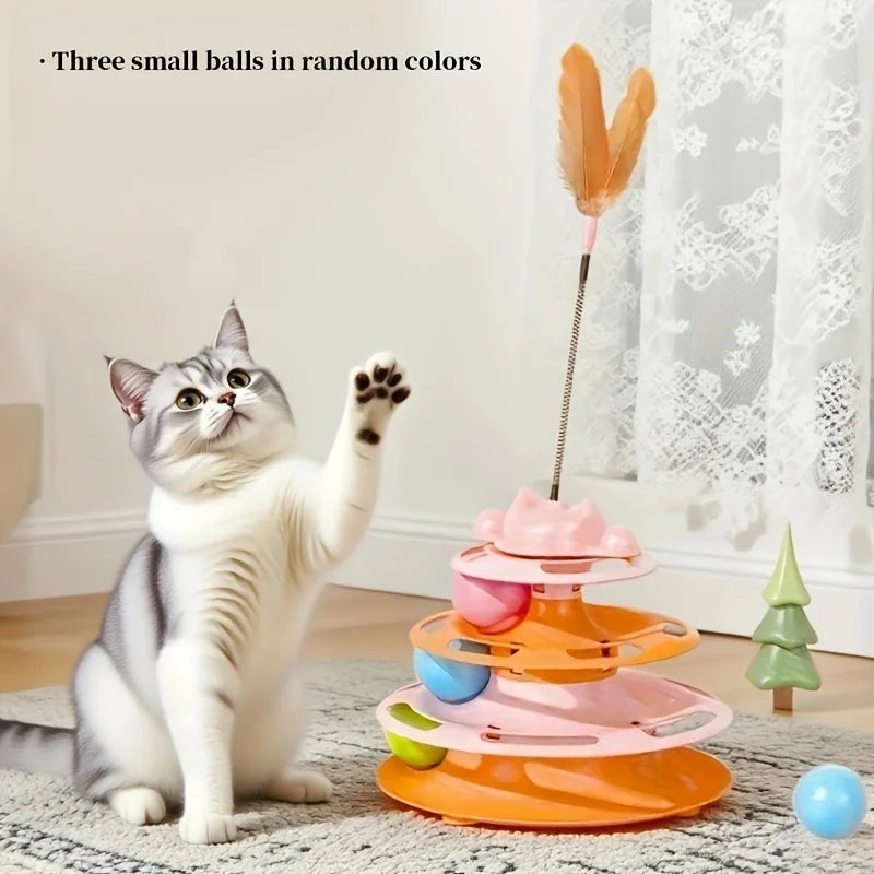 Interactive Feather Turntable Cat Toy with Rolling Ball Interactive Cat Toy PLUSH