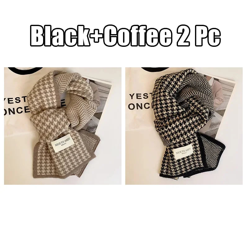 Women's Thickened Double-Sided Knit Scarf Set – Warm Winter Knit Scarf Set PLUSH 2IN1 2 Pc