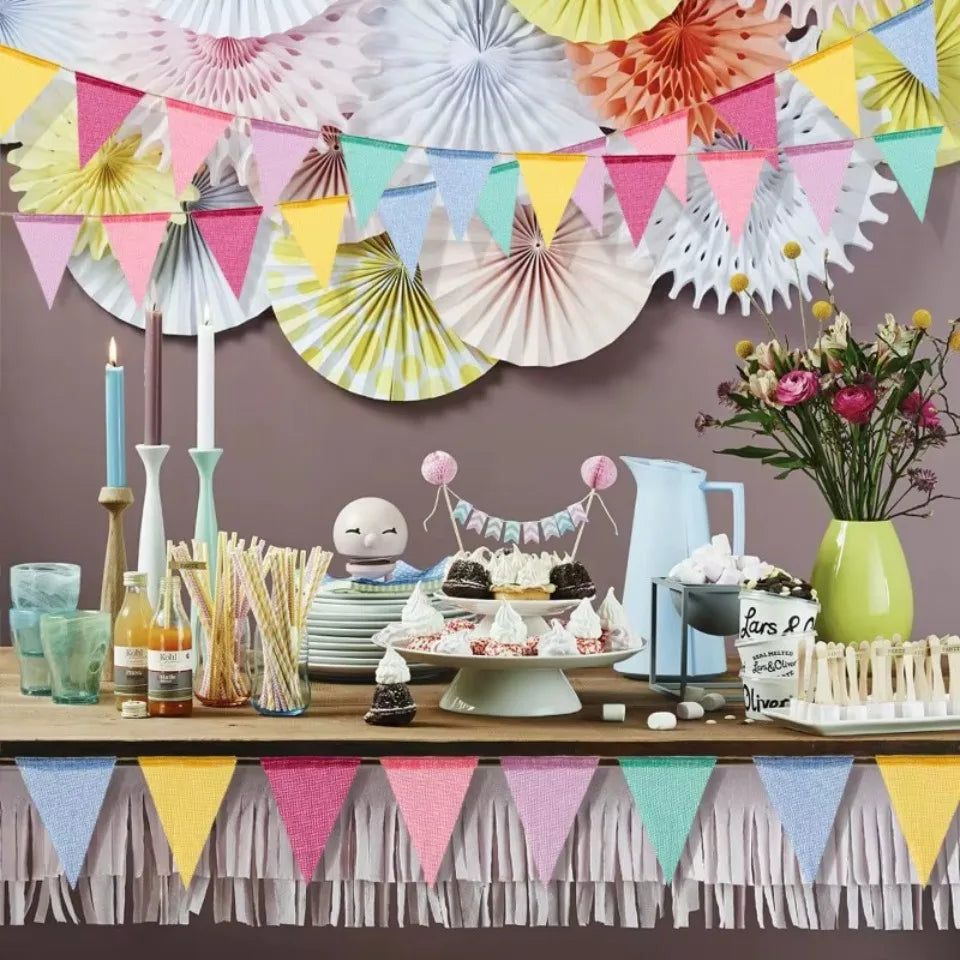 Vintage Burlap Linen Pennant Bunting Banner – 12pcs Party Décor Party Bunting Banner PLUSH