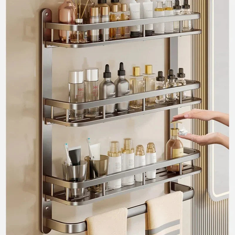 Aluminum Wall Mounted Bathroom Shelf – No Drill Storage Rack Bathroom Wall Shelf PLUSH