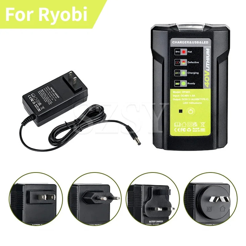Ryobi 40V Battery USB-C Adapter with LED Work Light Battery Power Adapter PLUSH