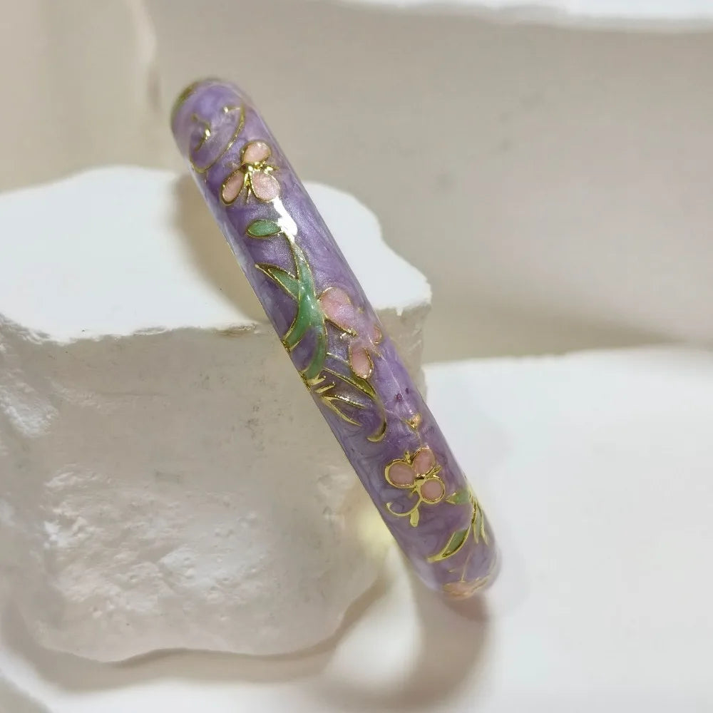 Cloisonné Enamel Bangle | Gold-Trimmed Floral Ethnic Bracelet Enamel Bangle Bracelet PLUSH 8
