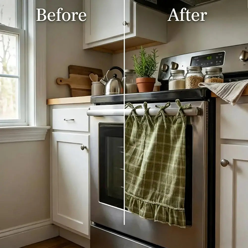 Farmhouse Oven Skirt Ruffle Trim – Kitchen Curtain Cover Kitchen Curtain Cover PLUSH