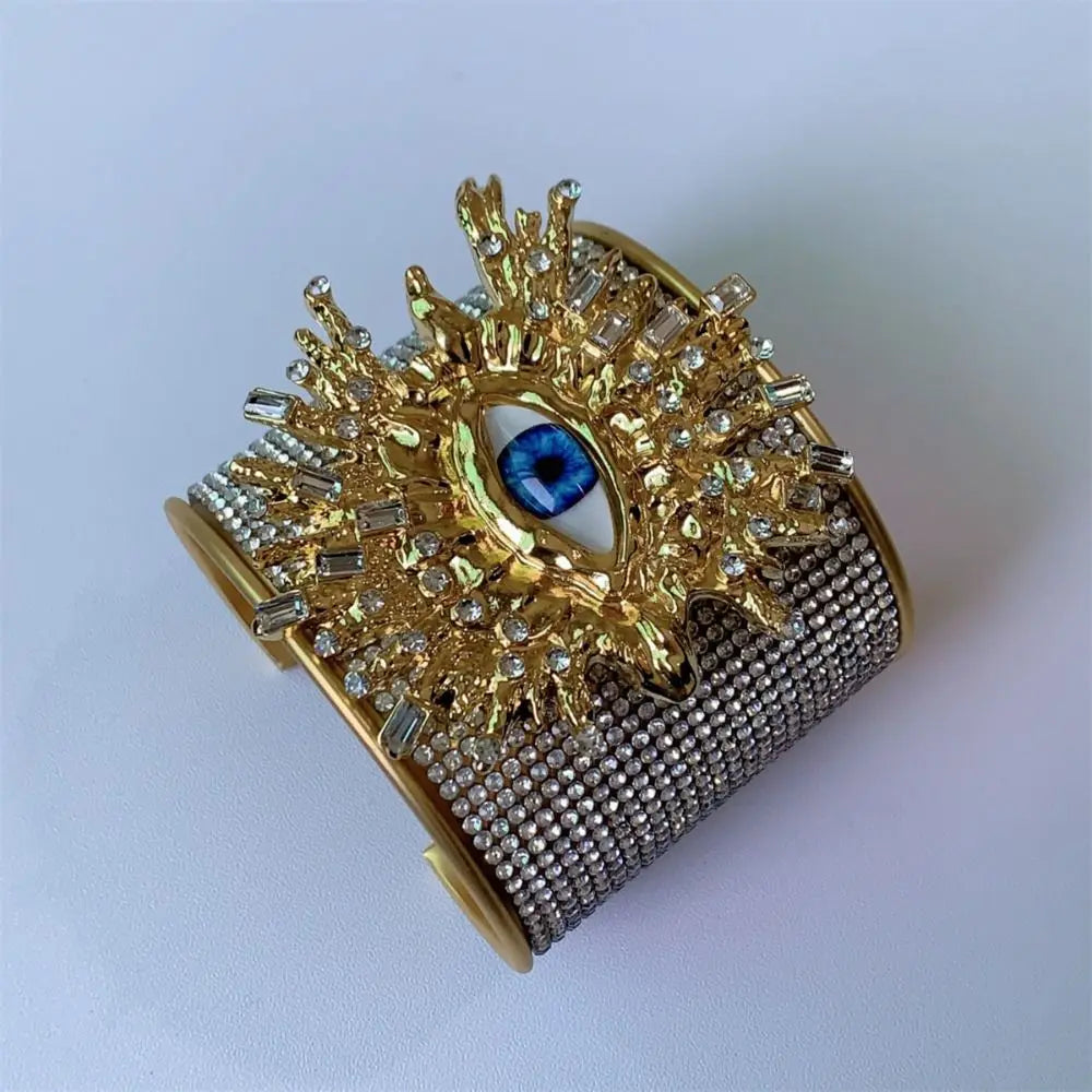 Rhinestone Demon Eye Wide Cuff Bangle – Punk Alloy Bracelet Cuff Bangle PLUSH