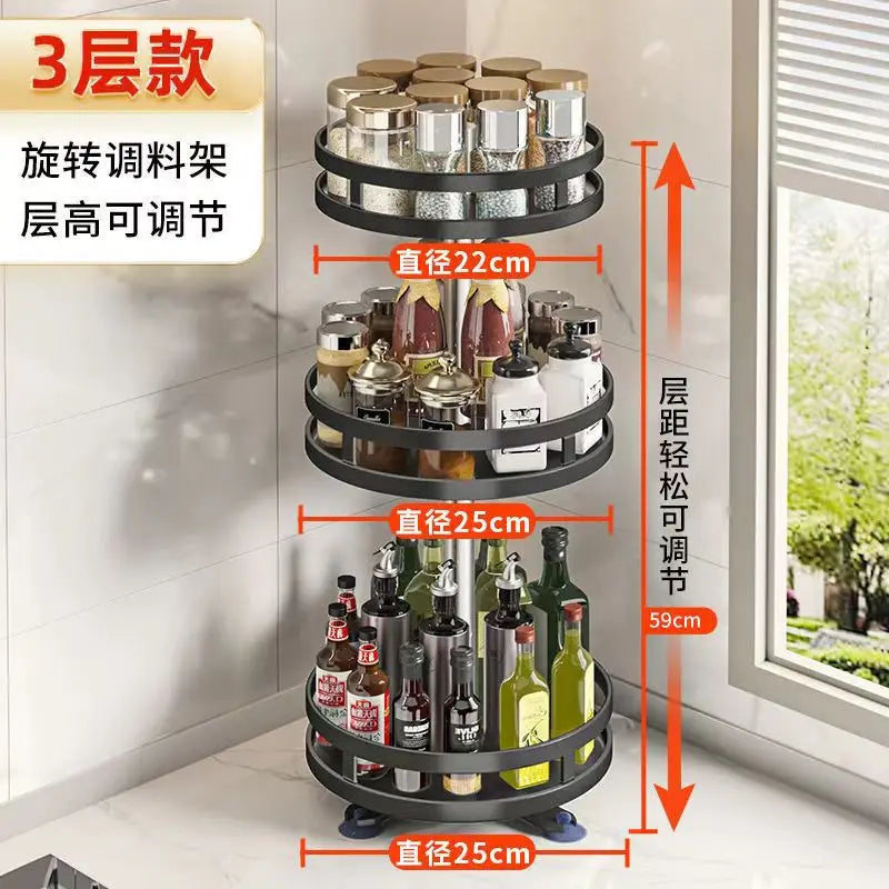 360° Rotating Spice Rack Organizer – Metal Non-Skid Tray Spice Rack Organizer PLUSH 3 layer