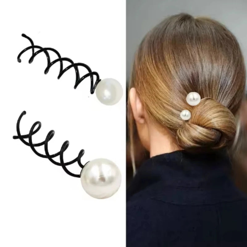 2Pcs Pearl Spiral Screw Bobby Pins – Korean Hair Barrettes Hair Barrette Pins PLUSH L 7.5cm 2Pcs