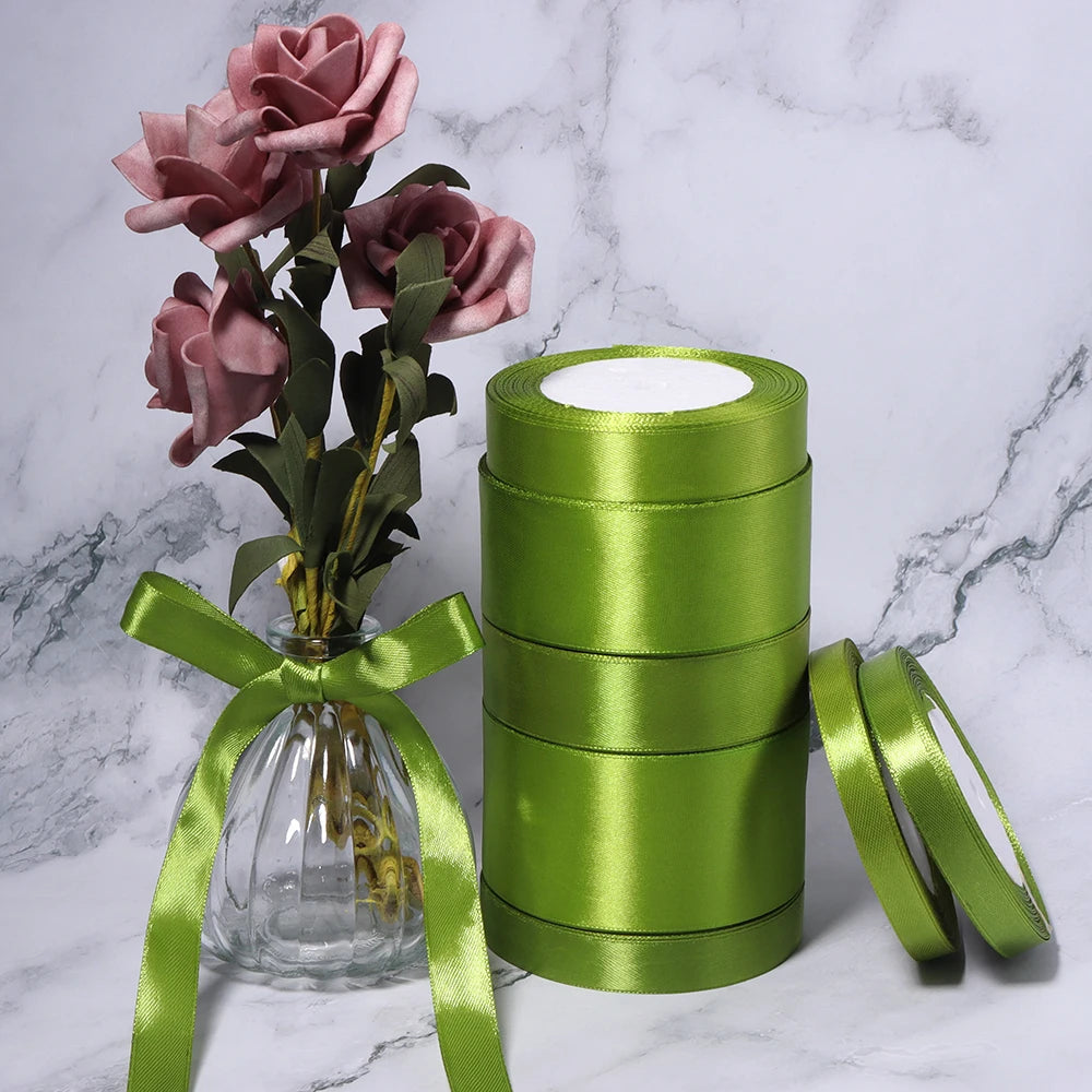 25 Yards Olive Green Satin Ribbon – Multi-Width DIY Craft Satin Craft Ribbon PLUSH
