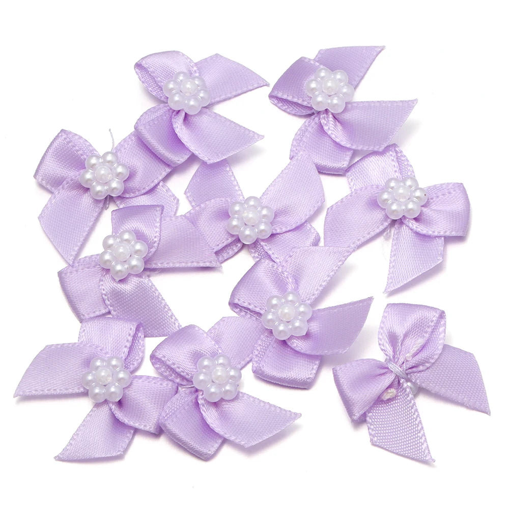 20pcs Pearl Satin Ribbon Bows – DIY Hair & Gift Decor Ribbon Bows PLUSH purple