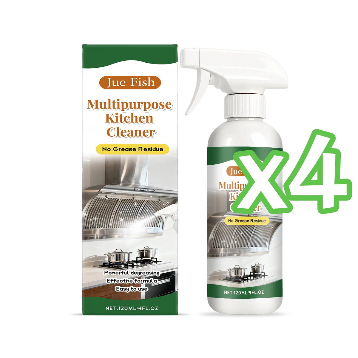 Jue-Fish Kitchen Grease Cleaner Spray | Multi-Surface Degreaser Kitchen Degreaser Spray PLUSH 120ml boxed x 4