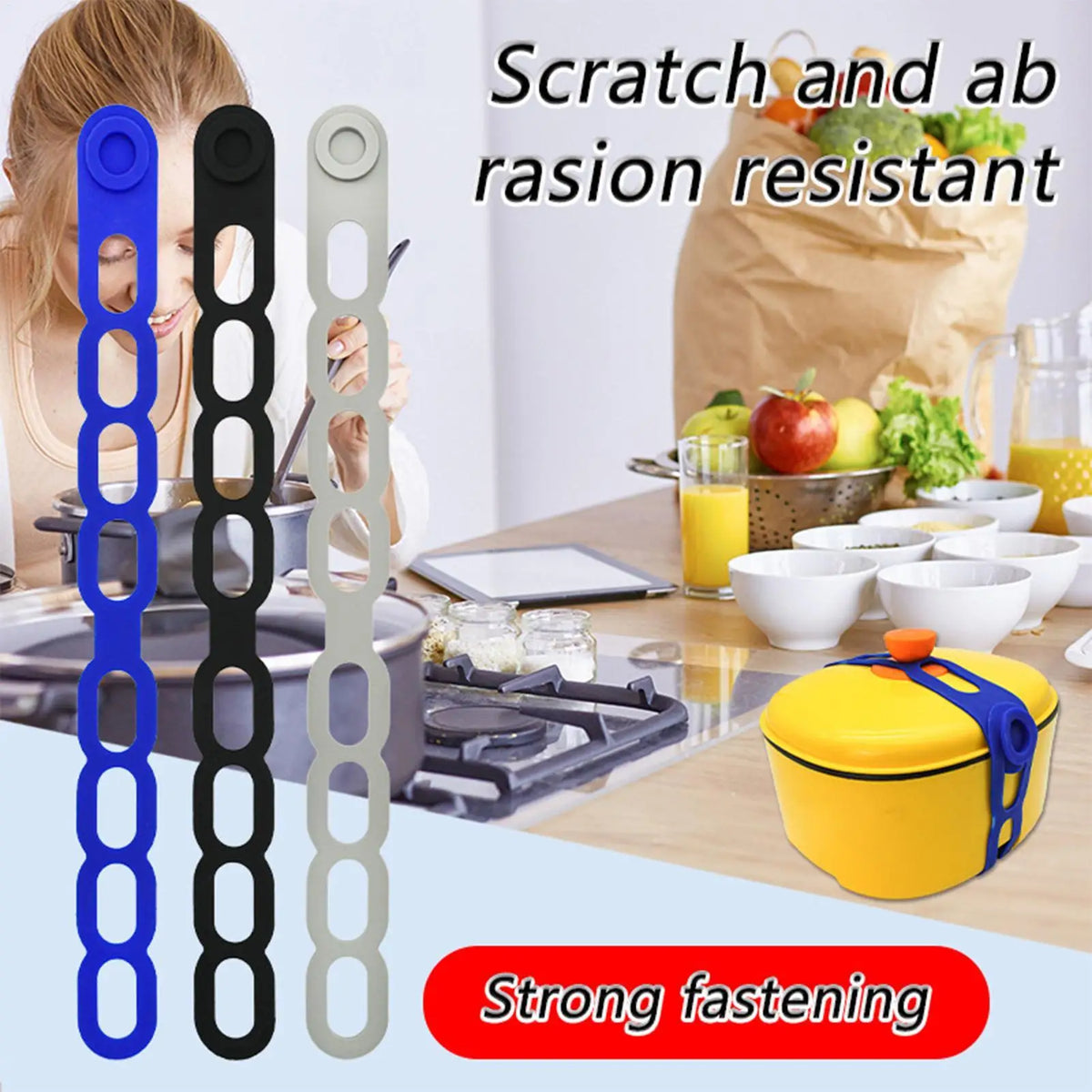 Universal Silicone Pot Lid Latch Strap – Reusable & Splash-Proof Cookware Lid Strap PLUSH