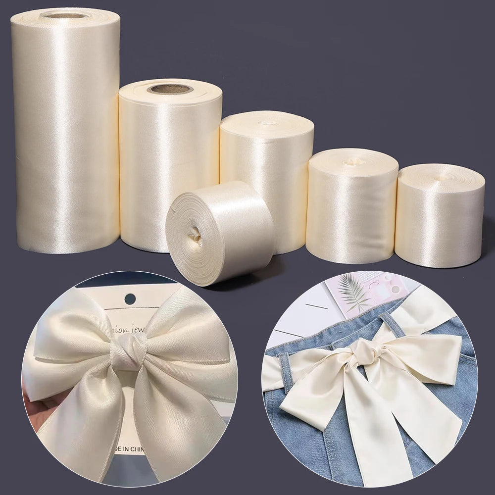 20 Yards Beige Satin Ribbon 4–15cm Wide | Gift & Wedding Craft Satin Craft Ribbon PLUSH