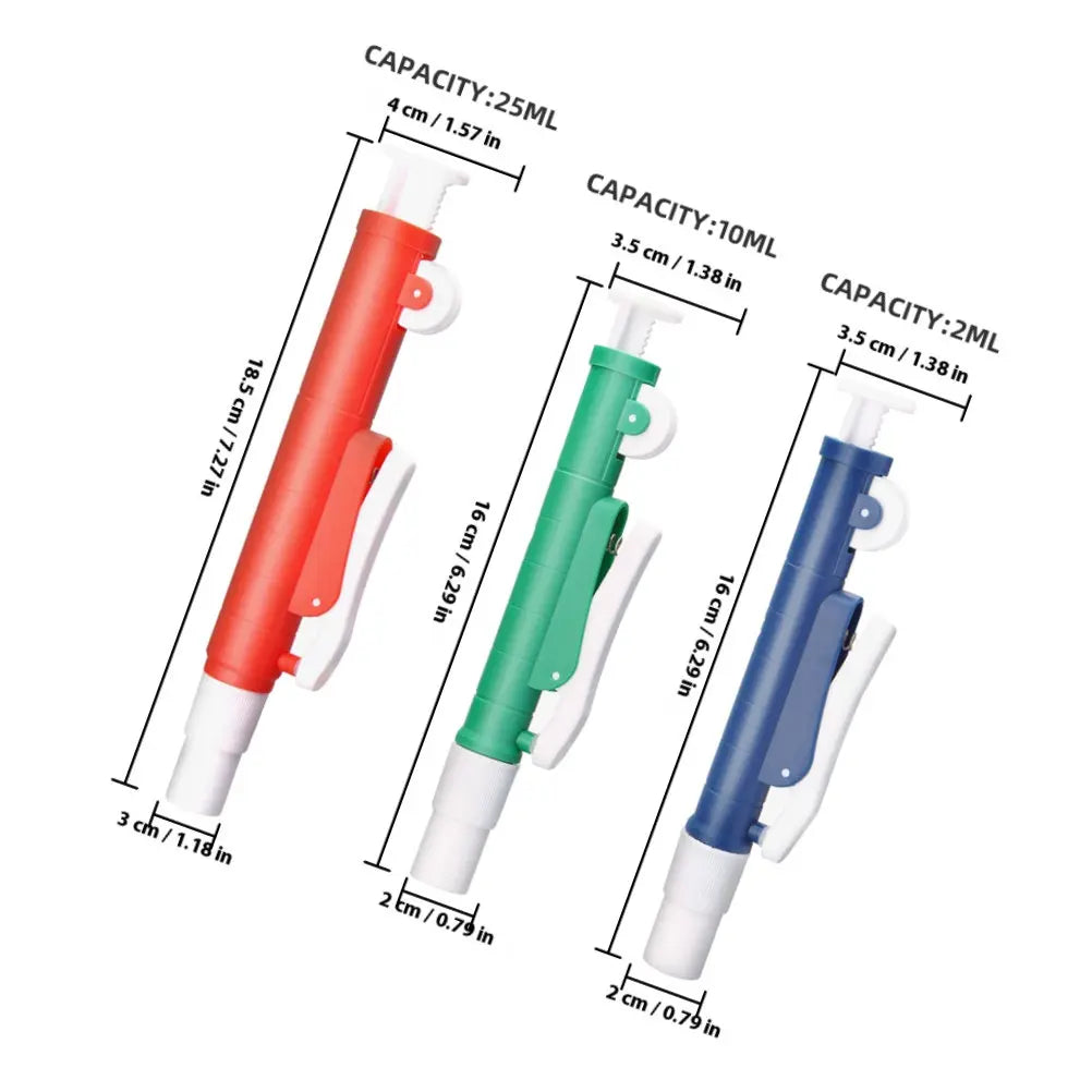 3-Piece Manual Pipette Pump Set – Color-Coded Lab Tool Lab Pipette Pump PLUSH