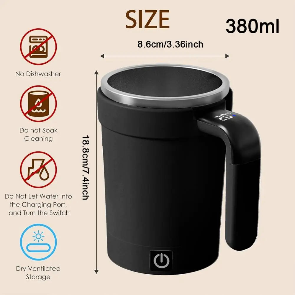 USB Self Stirring Coffee Mug 380ML | LCD Temp Display Self Stirring Mug PLUSH Black