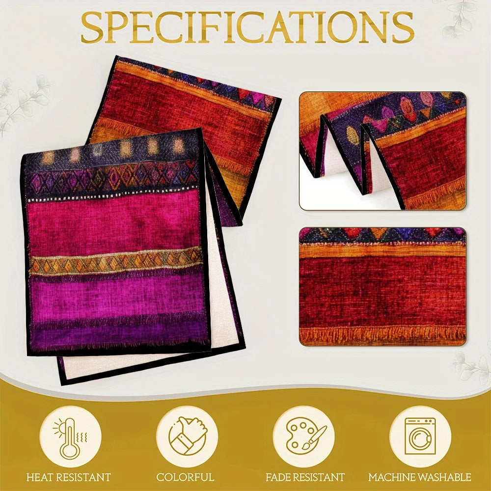Bohemian Patchwork Table Runner – Ethnic Stripe Design Bohemian Table Runner PLUSH