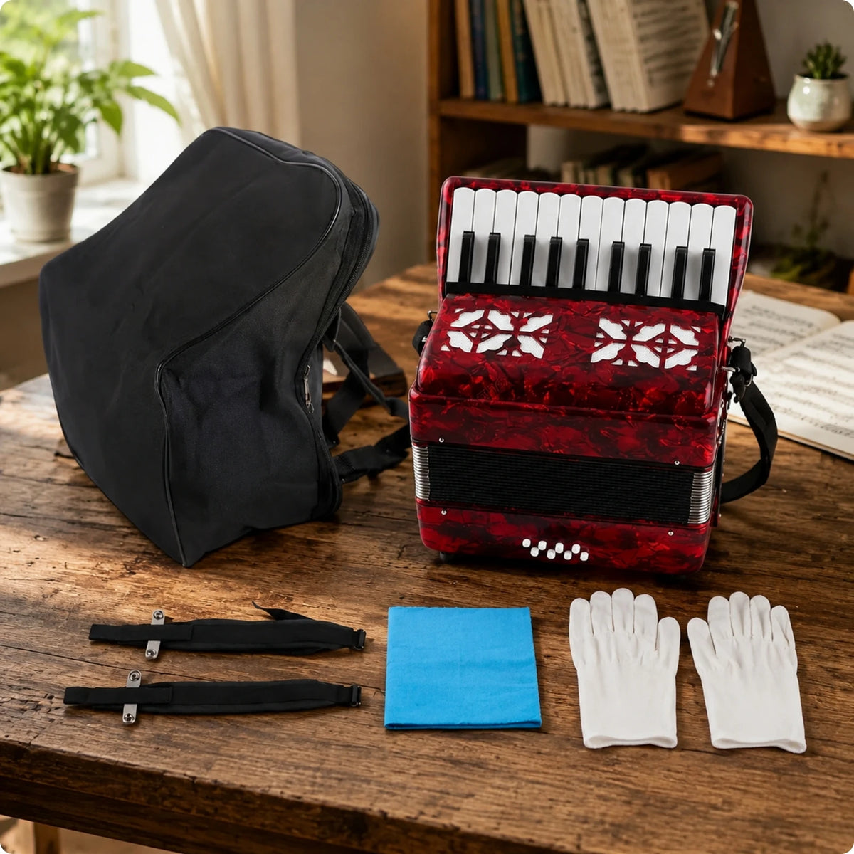 Piano Accordion for Beginners – 22 Keys, 8 Bass & Bag Piano Accordion PLUSH Red