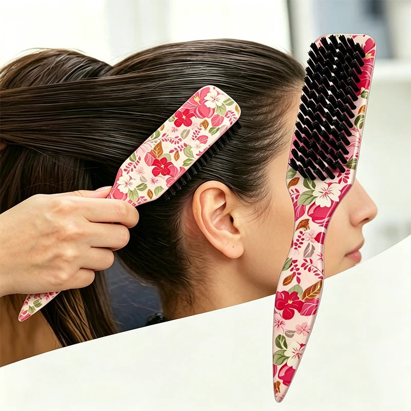 Floral Hair Brush – Sleek Ponytail, Edge Control & Flyaway Tamer Hair Styling Brush PLUSH
