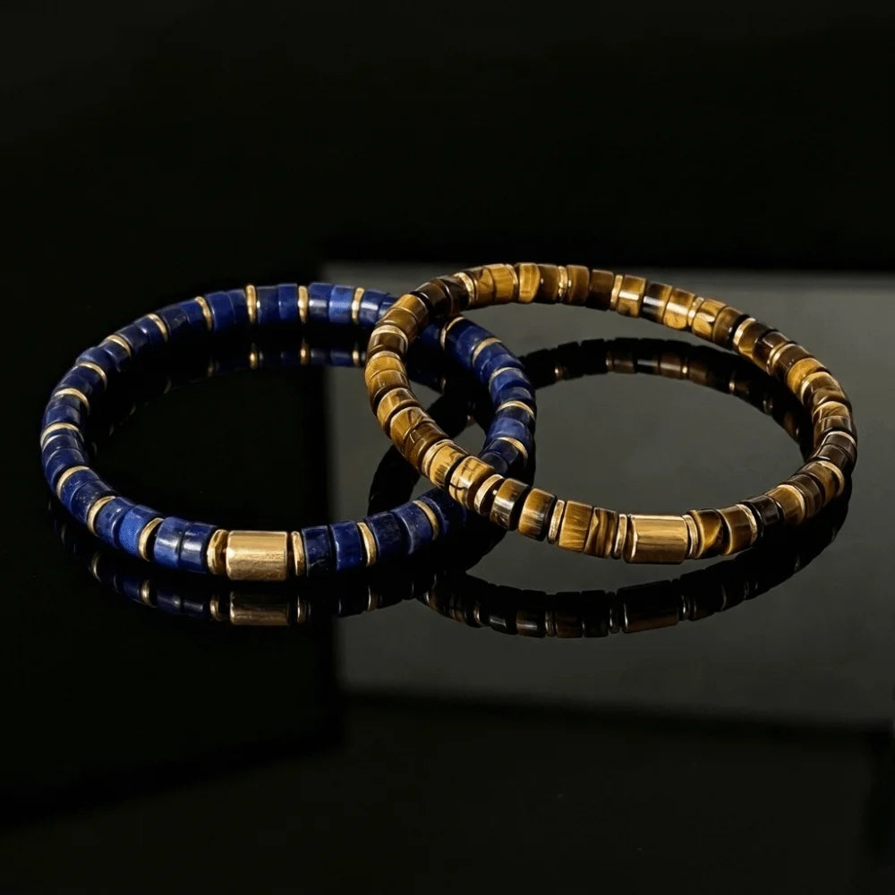 Golden Tube Bead Stone Stretch Bracelet Blue Yellow Unisex Stone Stretch Bracelet PLUSH