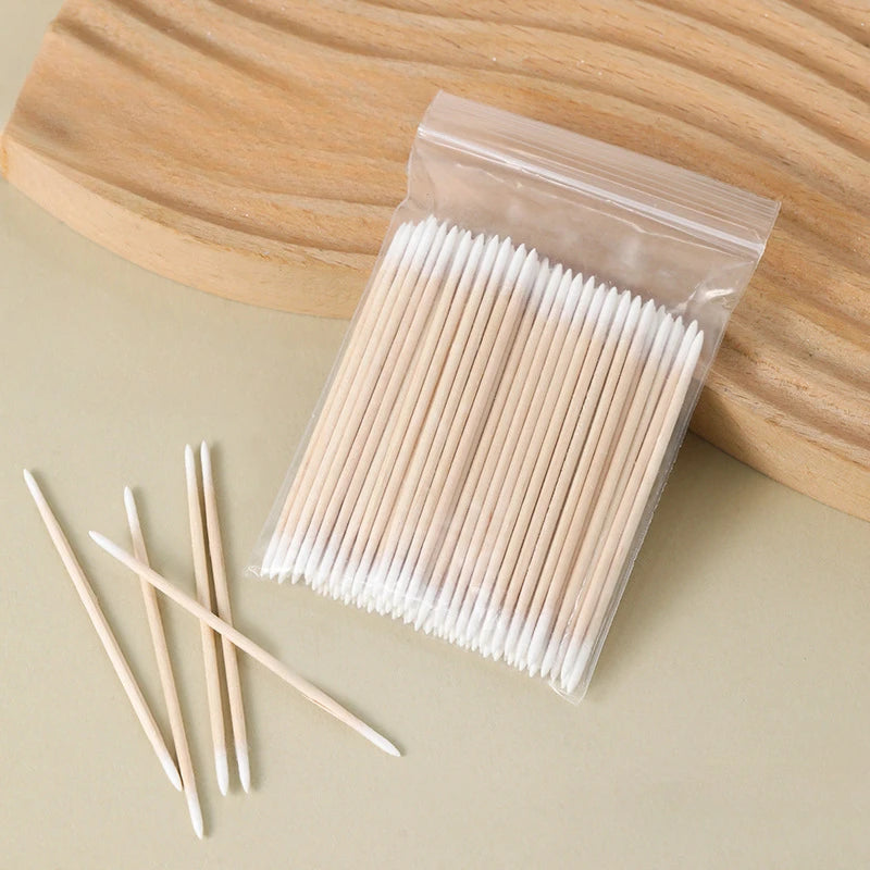 100pcs Wooden Cotton Swab Sticks – Nail Polish Corrector Nail Corrector Sticks PLUSH