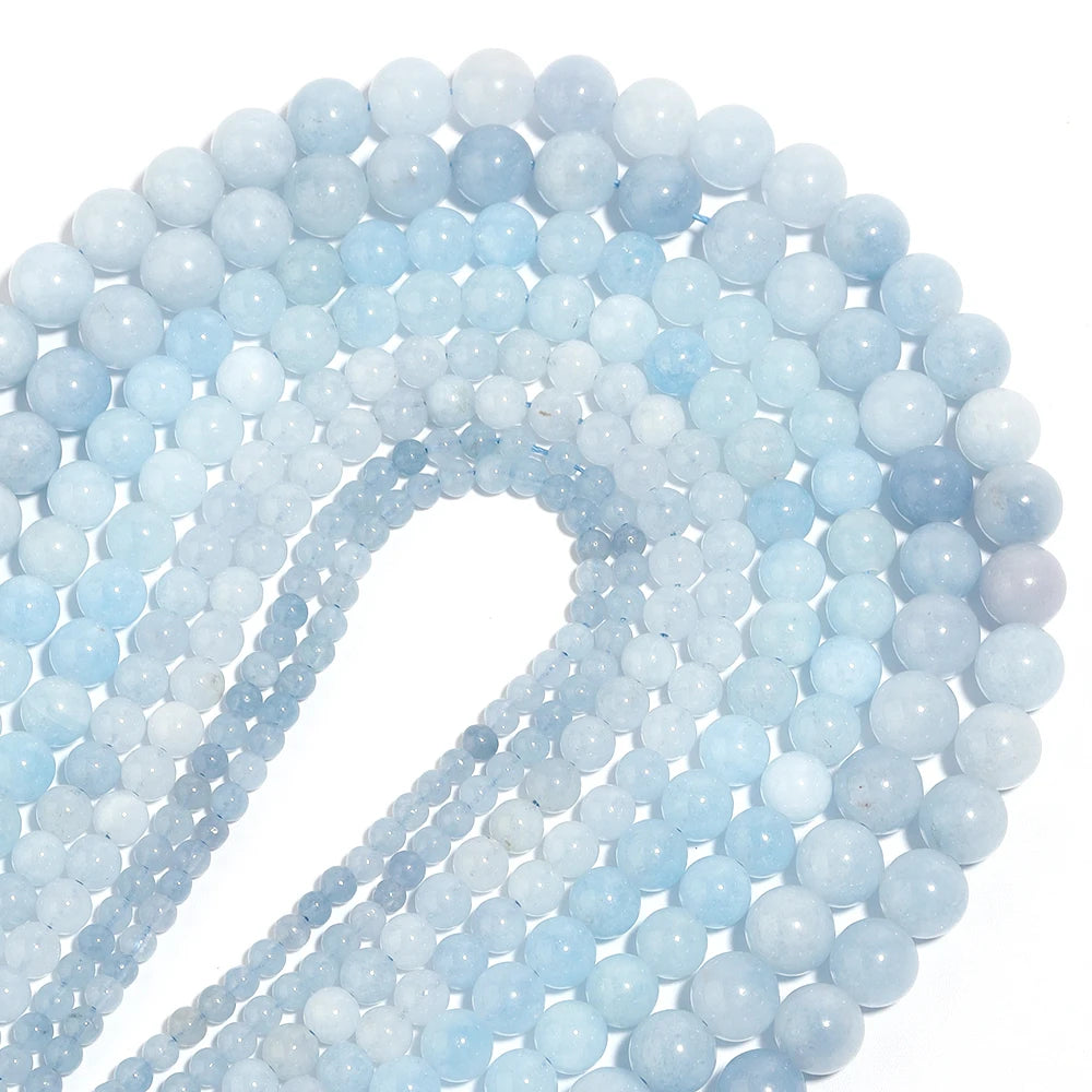 Blue Aquamarine Natural Stone Round Beads – DIY Jewelry Strand Natural Stone Beads PLUSH