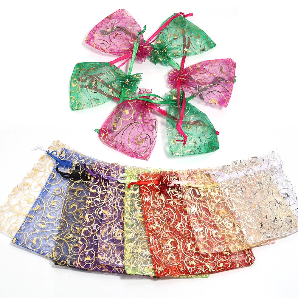10pcs Gold Eyelash Organza Drawstring Bags – Gift & Jewelry Pouches Gift Pouches PLUSH