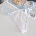 Women's Low Waist Mesh Lace Bow Thong Panties Briefs Women's Thong Panties PLUSH Blue L 1pc