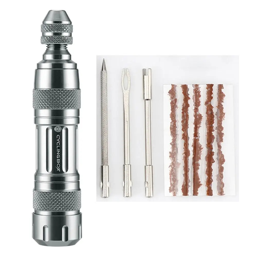 Tubeless Bike Tire Repair Tool Set – Aluminum Alloy Kit Bike Repair Tool Set PLUSH silver