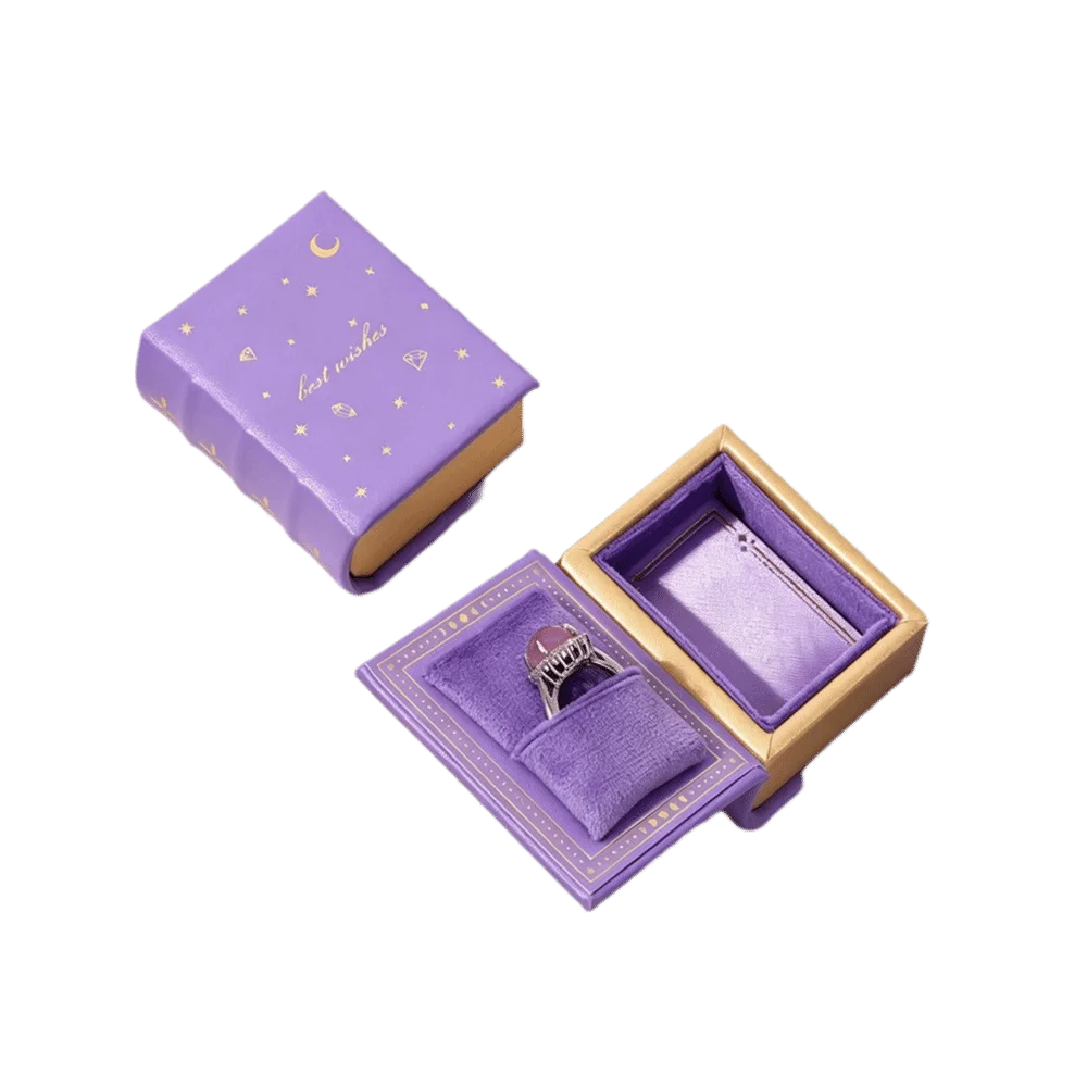 Star & Moon Gold Foil Ring Box – PU Leather Jewelry Gift Box Jewelry Gift Box PLUSH Purple