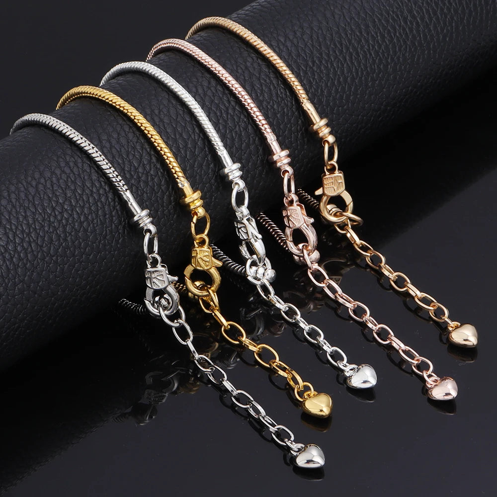 Metal Snake Chain Bracelet Blank with Heart Drop Extender Bracelet Blank PLUSH