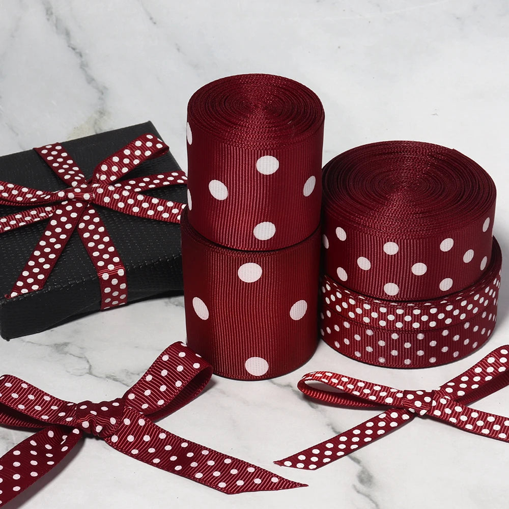 Wine Red Polka Dot Grosgrain Ribbon – Hair Bows & Gift Wrap Grosgrain Ribbon PLUSH